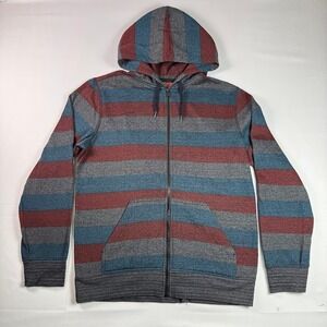 Tony Hawk Striped Full Zip Fleece Hoodie Mens Size XL Red Blue Grey Skater Y2K